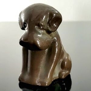 Vntg Boyd POOCH K-9 3" Brown Dark Green Touch Of Glitter Slag Glass